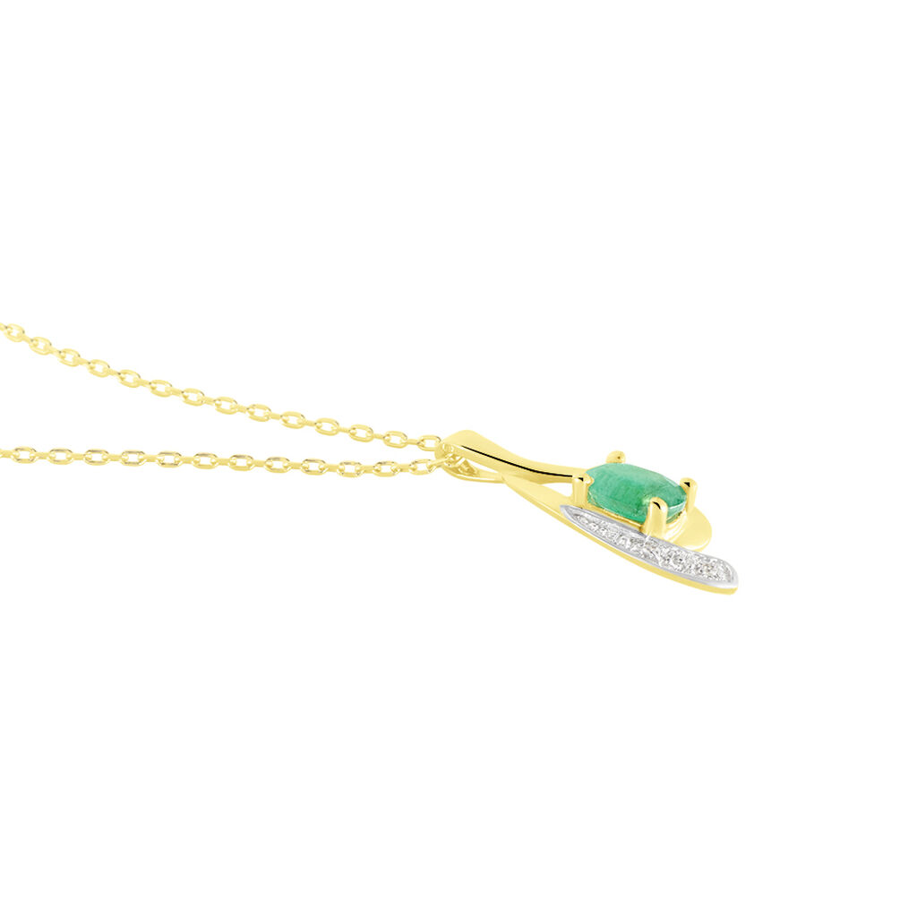 Collier Sagesse Or Jaune Emeraude Et Diamant