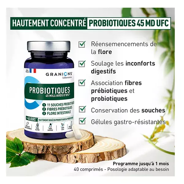 Granions Probióticos para Equilíbrio da Flora Intestinal - 40 Cápsulas