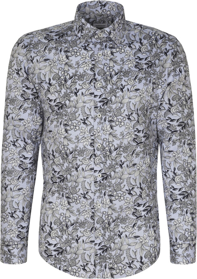 Seidensticker Performance shirt Slim Long sleeve Kent-Collar Print Blue