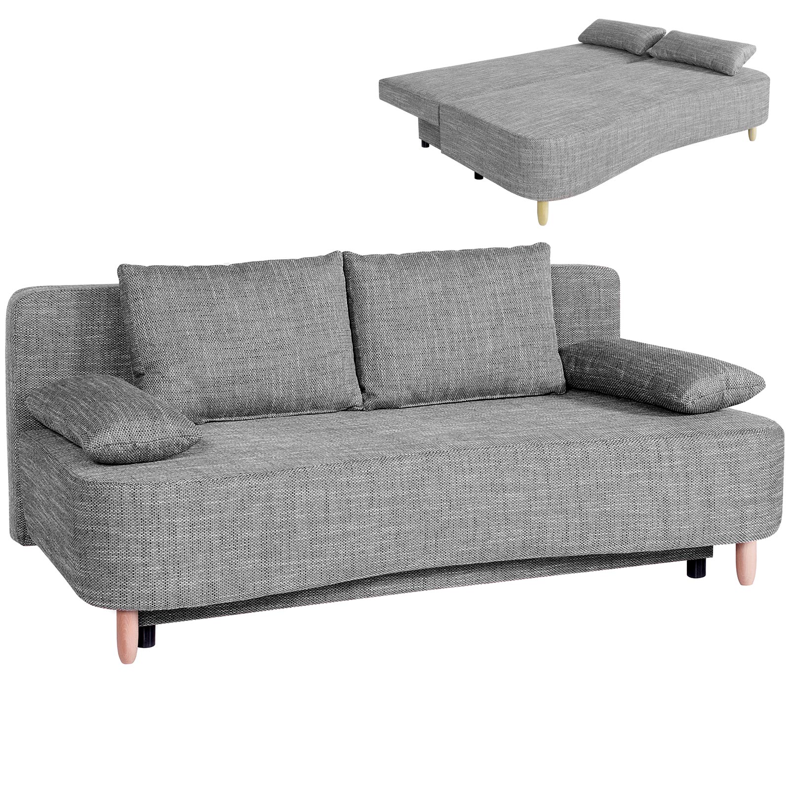 Schlafsofa - grau - Federkern - Staukasten