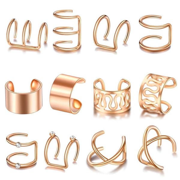 12-pack falske helix piercing ører ørepynt mansjett uten hull gull