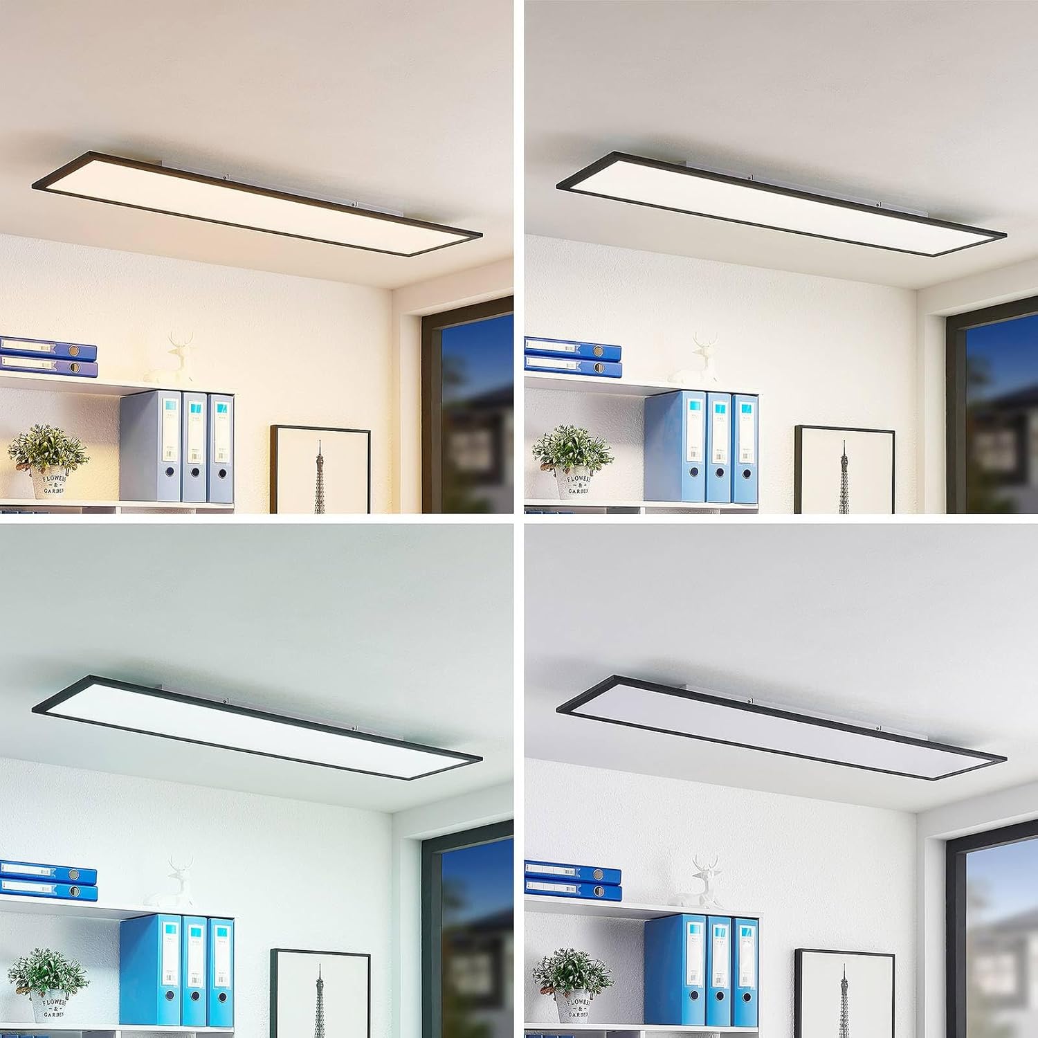 Lindby LED Panel Nelios dimmbar mit Leselampe (Modern) in Schwarz aus Aluminium (1 flammig,) - Bürolampe Deckenlampe Deckenleuchte Lampe Wohnzimmerleuchte