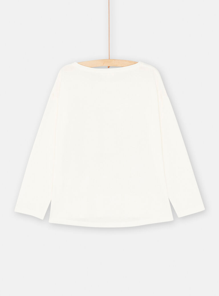 T-shirt écru manches longues animation licorne fille