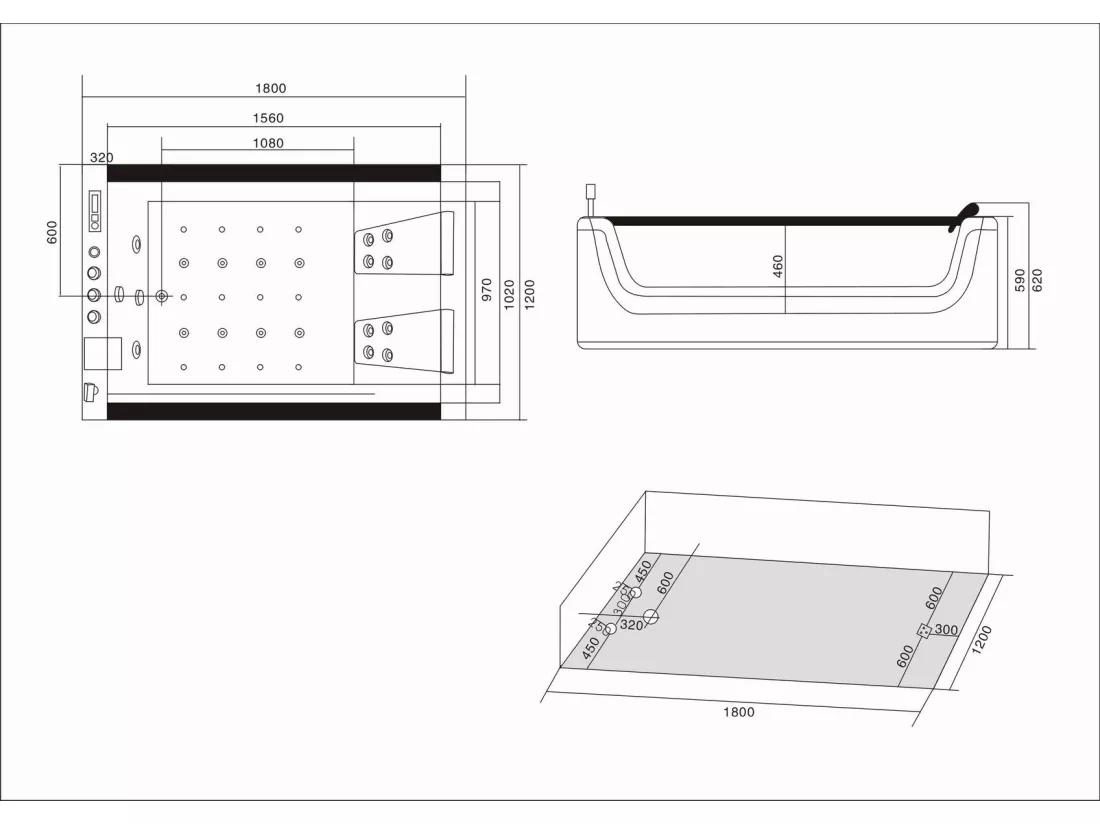 Baignoire hydromassage pour 2 personnes 180 X 120 cm 18 jets – Pearl