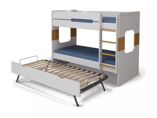 Pack lit superposé gigogne avec 2 matelas 90x190 cm panneaux de fibres blanc LEJI