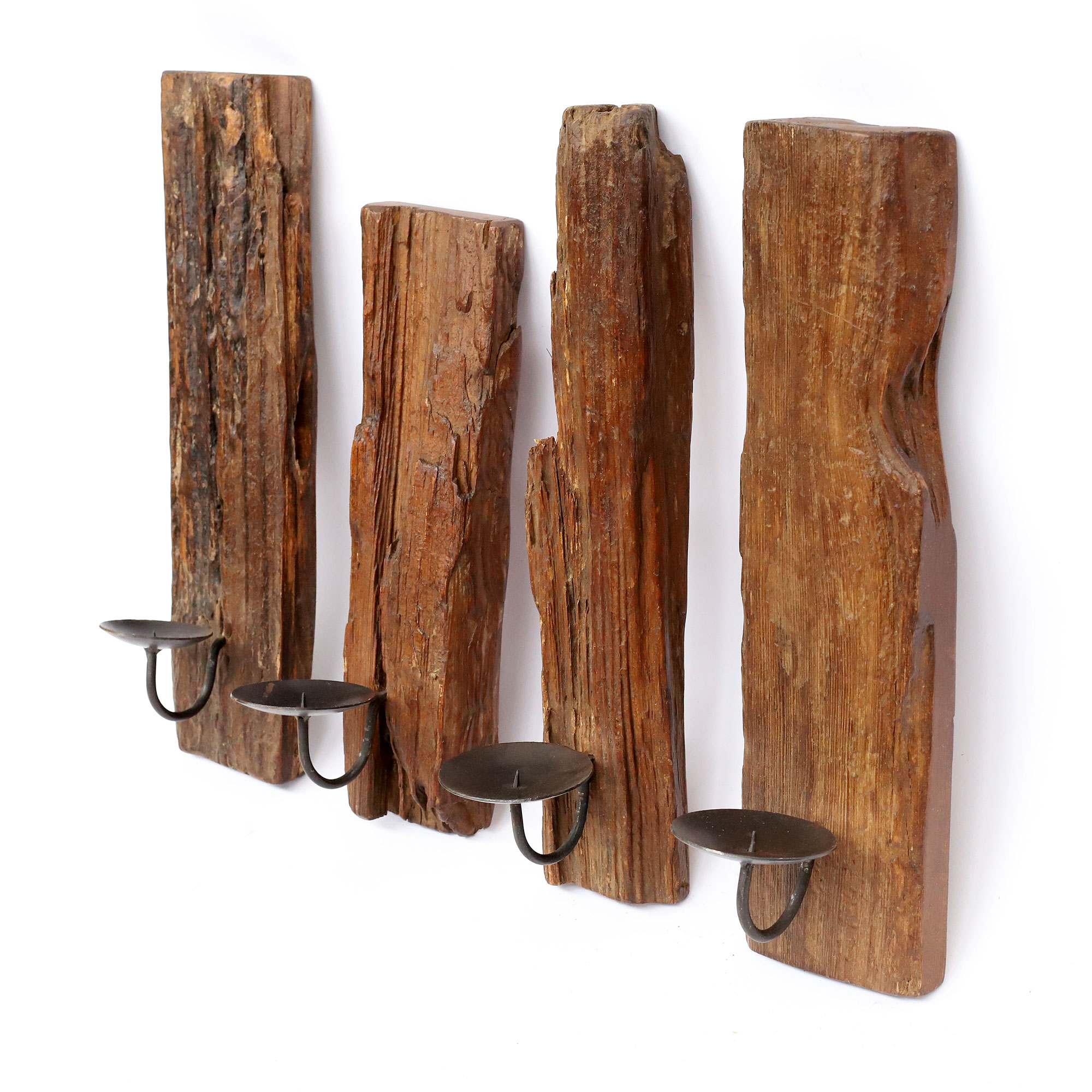 Wandkerzenhalter aus recyceltem Holz, natur, H 30-40 cm, B 10-15 cm, L 12 cm von fischer's lagerhaus