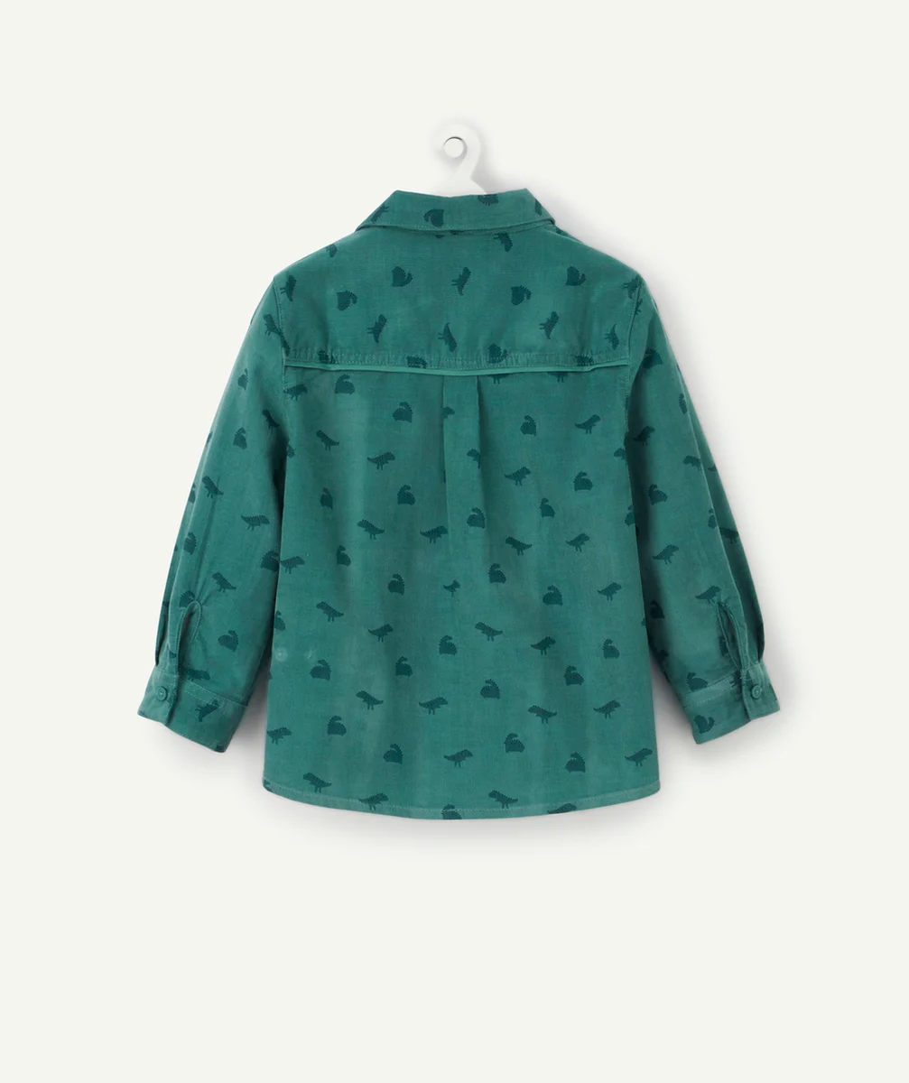 CHEMISE EN VELOURS CÔTELÉ VERT BÉBÉ GARÇON ET IMPRIMÉ DINO