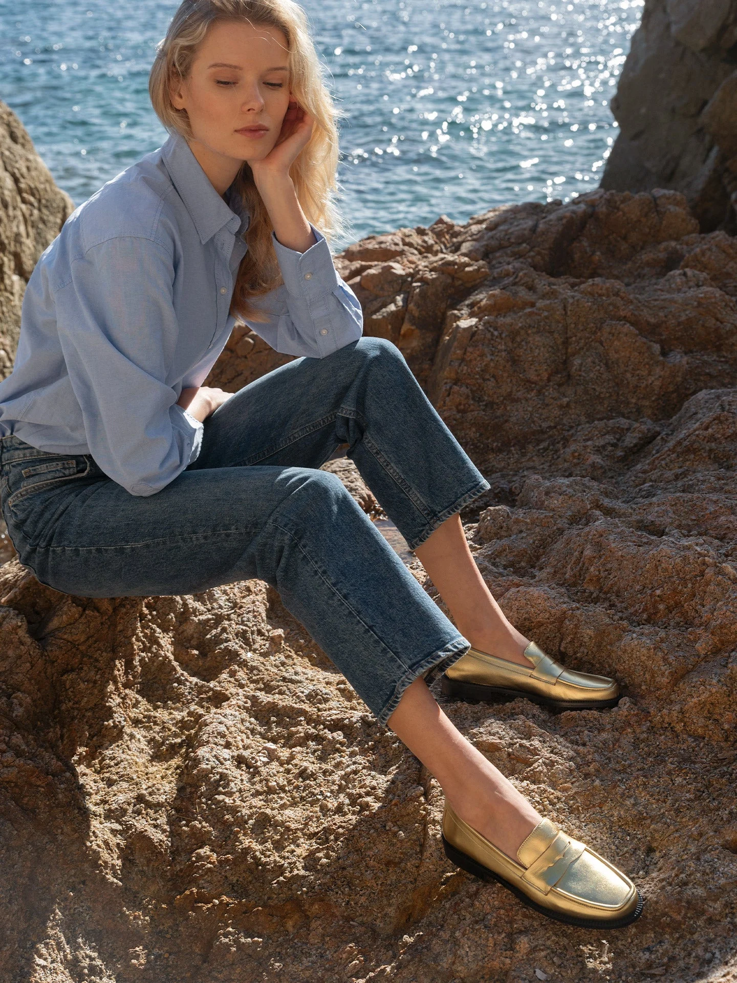 LISSA GOLD - Mocassins en cuir métallisé | Doré