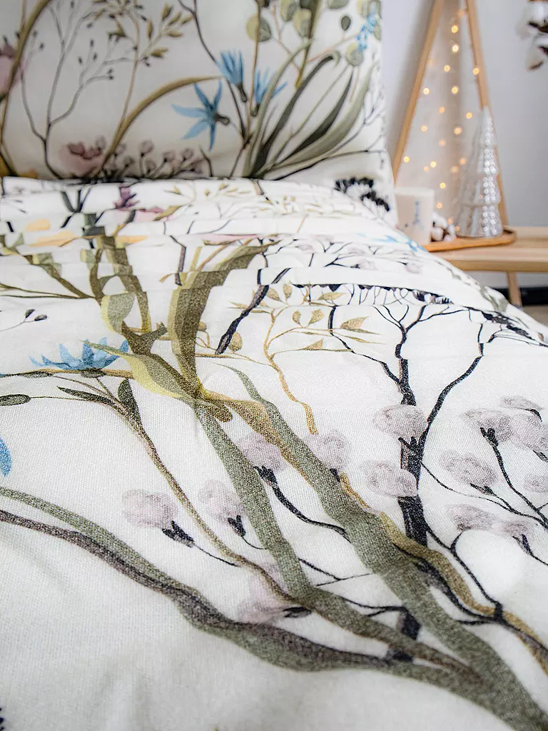 FLEURESSE Flanell Bettwäsche VELVET 70x90cm/140x200cm Kl Blümchen weiss