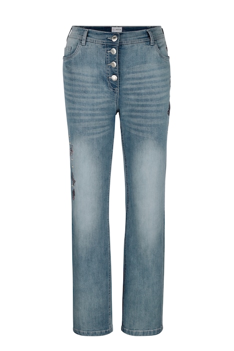 Jeans, Straight Fit, Stickerei, sichtbare Knöpfe
