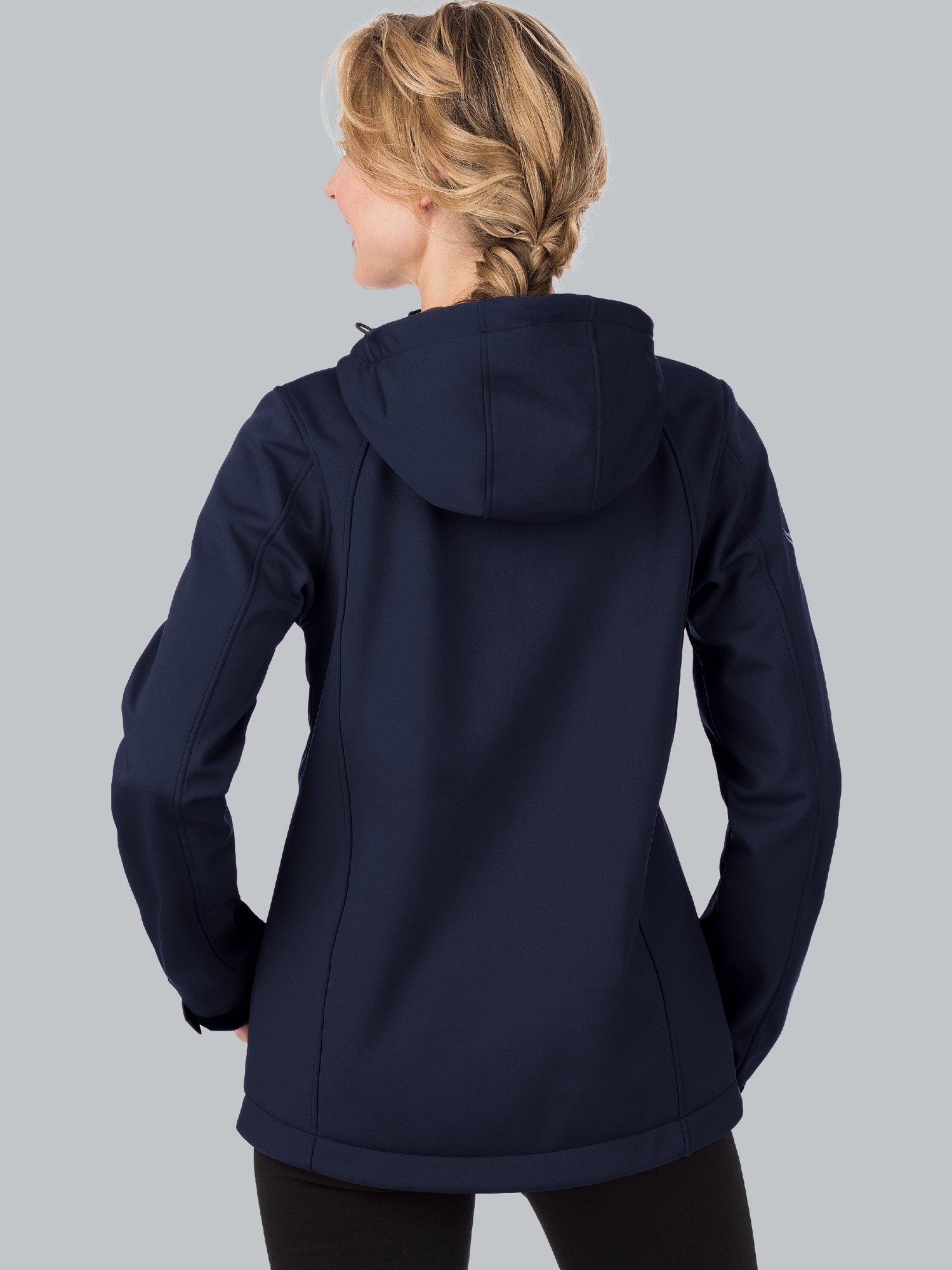 Taillierte Softshell–Kapuzenjacke Navy