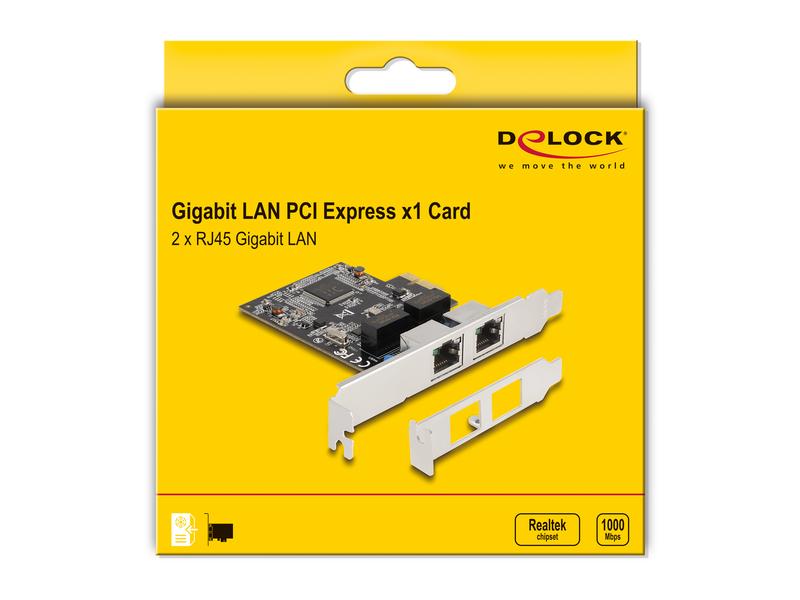 Delock Netzwerkkarte 2xRJ45 Gigabit PCI-Express x1 Delock PCI Express x1 Karte auf 2 x RJ45 Gigabit LAN RTL8111
