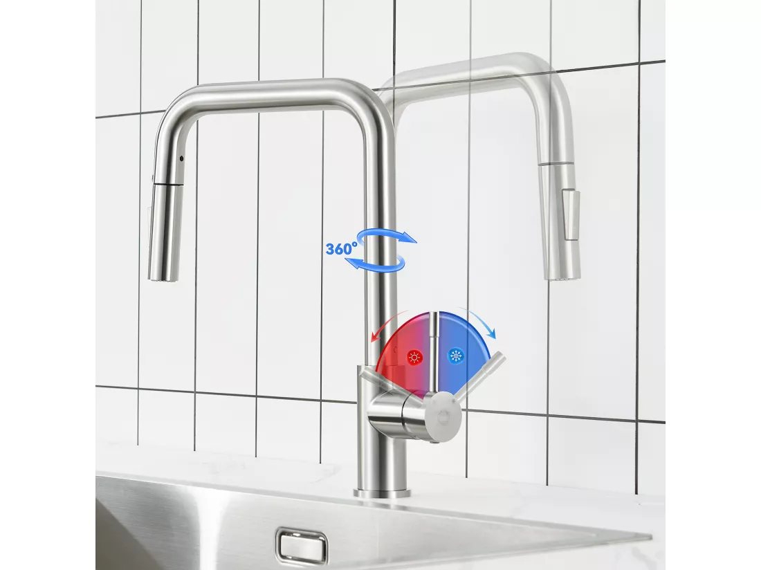 Noir Evier en Quartz et Résine avec Panier de Vidange et Distributeur de Savon 60*45*20cm + Mitigeur avec Douchette Extractible, Brossé
