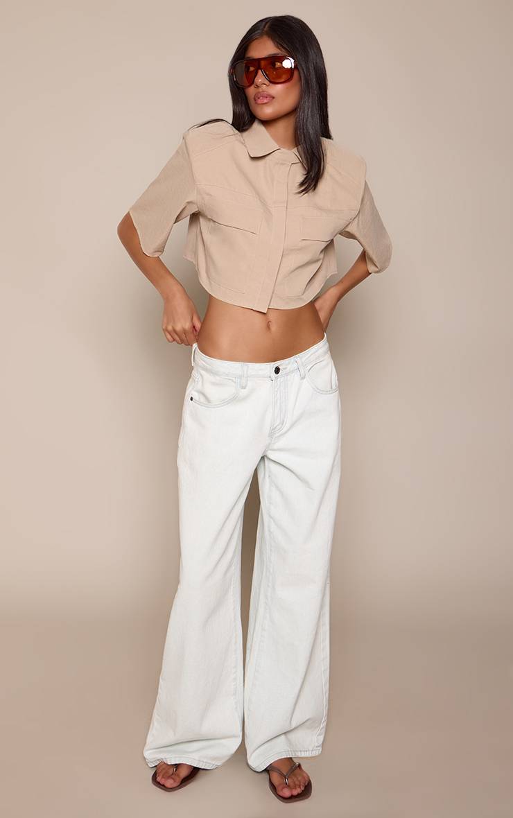 Gris Pierre Chemise Courte Oversize Avec Détail De Poche Tissée