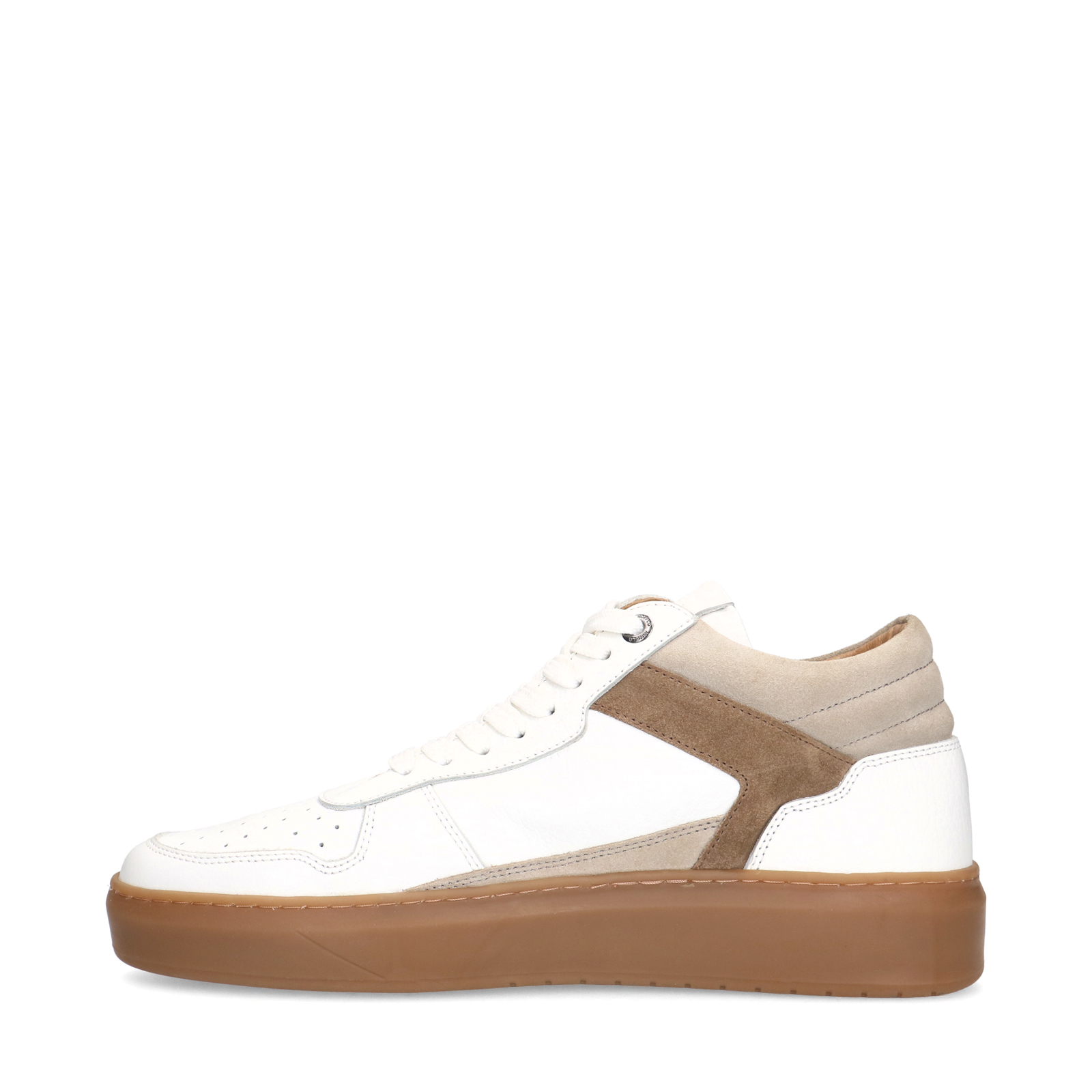 Witte leren sneakers met bruine suède details