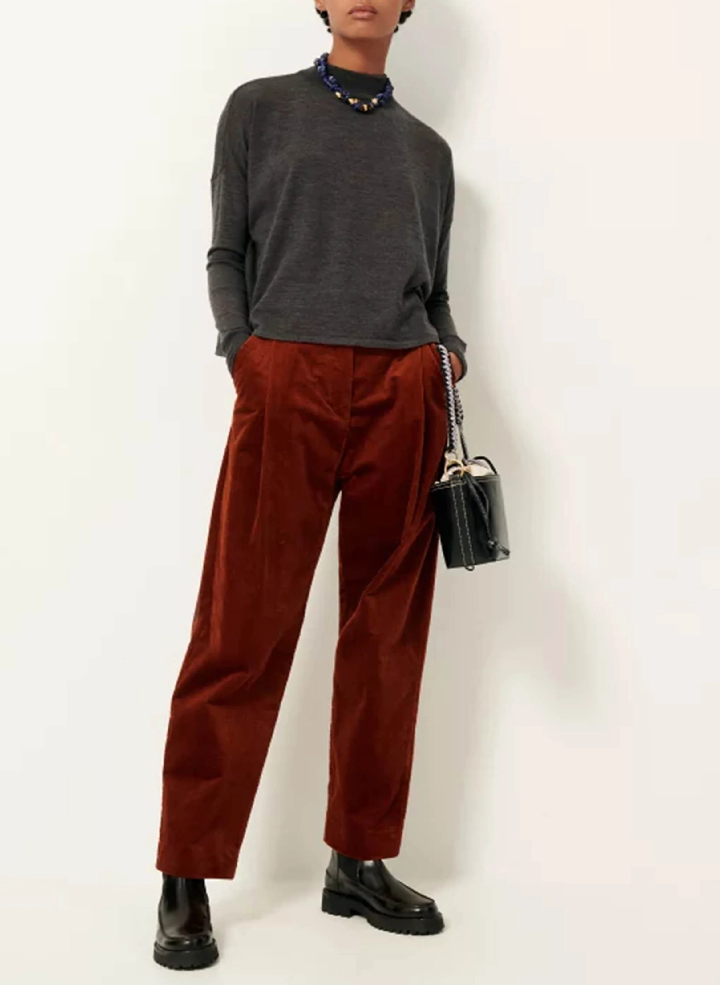 SAVILE ROW - Pantalon fuselé taille haute en coton mélangé | Marron