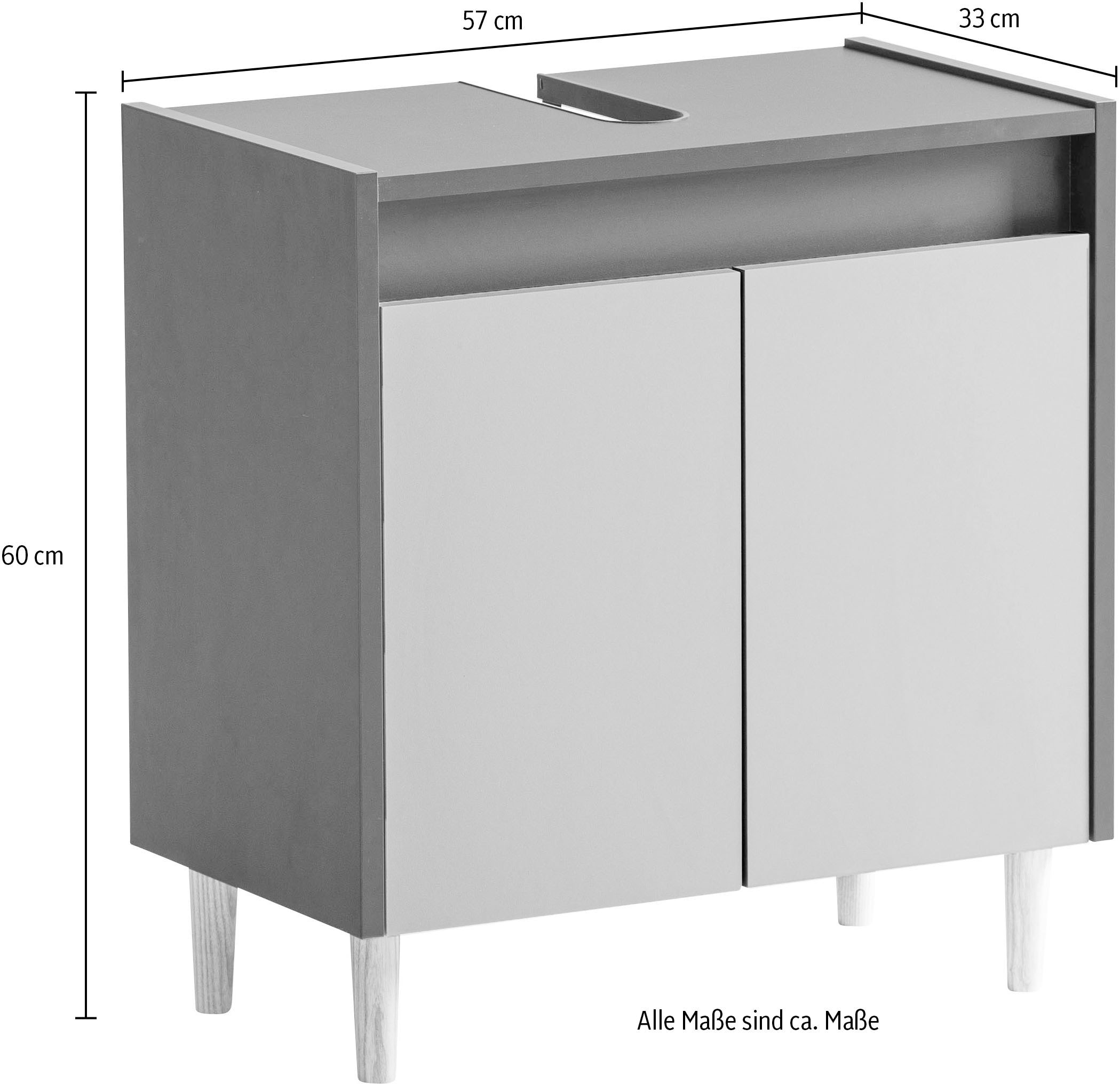 welltime Waschbeckenunterschrank »Lovis, Breite 56 cm« Metallbeschläge, Möbelfüsse aus Massivholz
