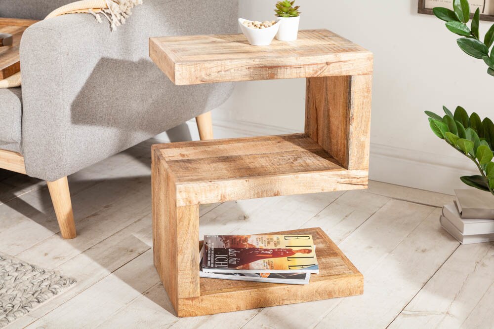 riess-ambiente Beistelltisch S - handgearbeiteter 60cm Mango Massivholz mit Ablage variabel stellbar