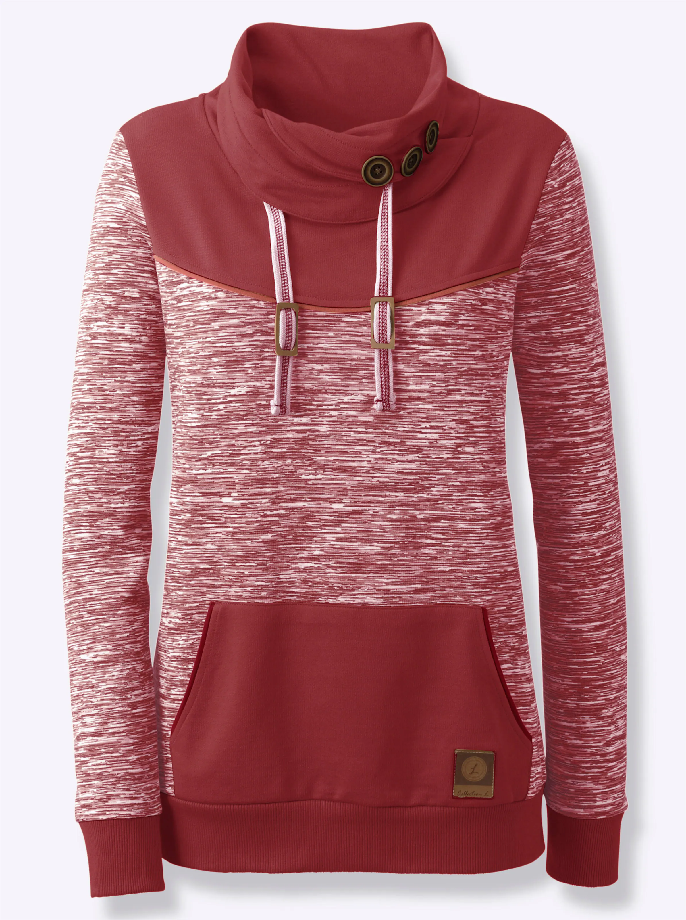 Sweatshirt in dunkelrot-weiß-meliert