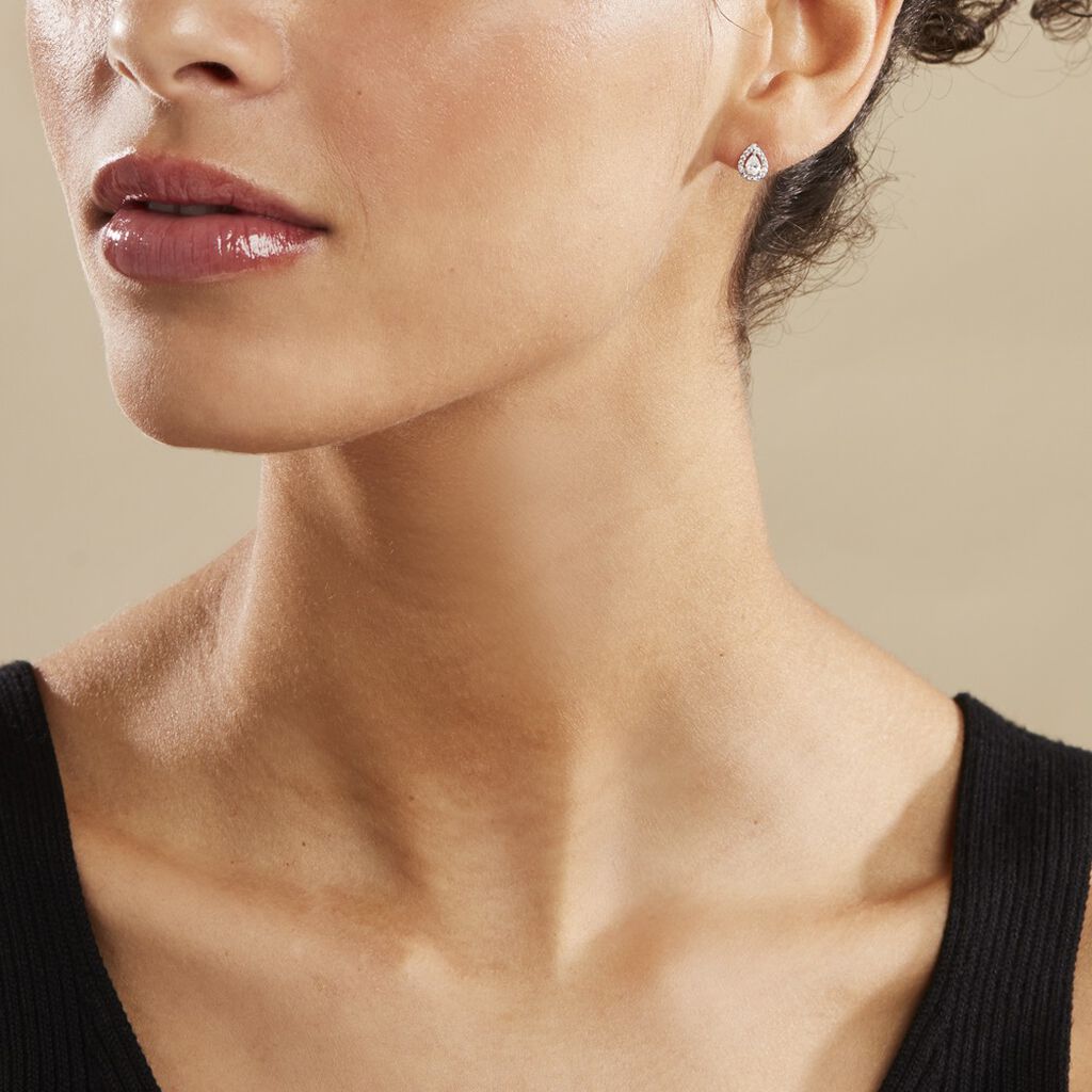 Boucles D'oreilles Puces Hildana Or Blanc Oxyde De Zirconium
