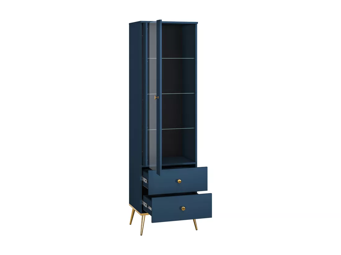 Vitrine 1 porte 2 tiroirs Thalia Bleu