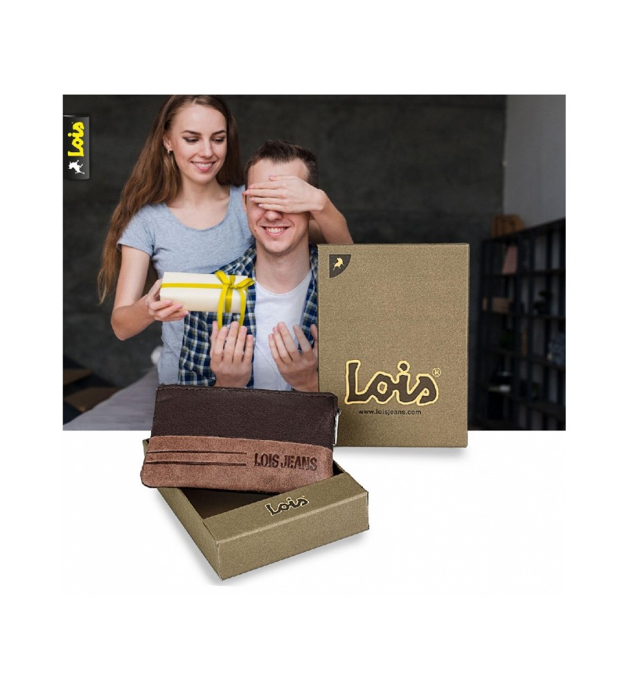 Carteira Lois em couro com sistema de chaveiro com bloqueio RFID 202402 Marrom - 11x7cm -