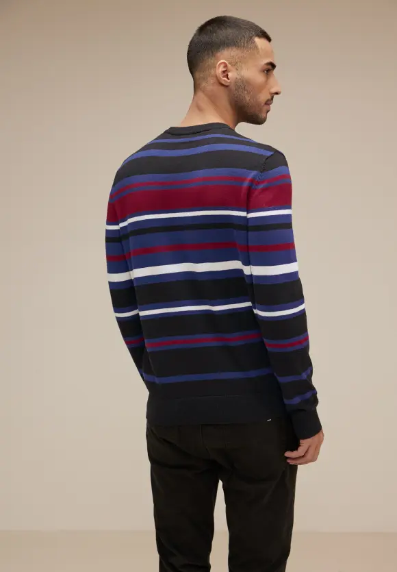 Feinstrick Streifenpullover - true blue