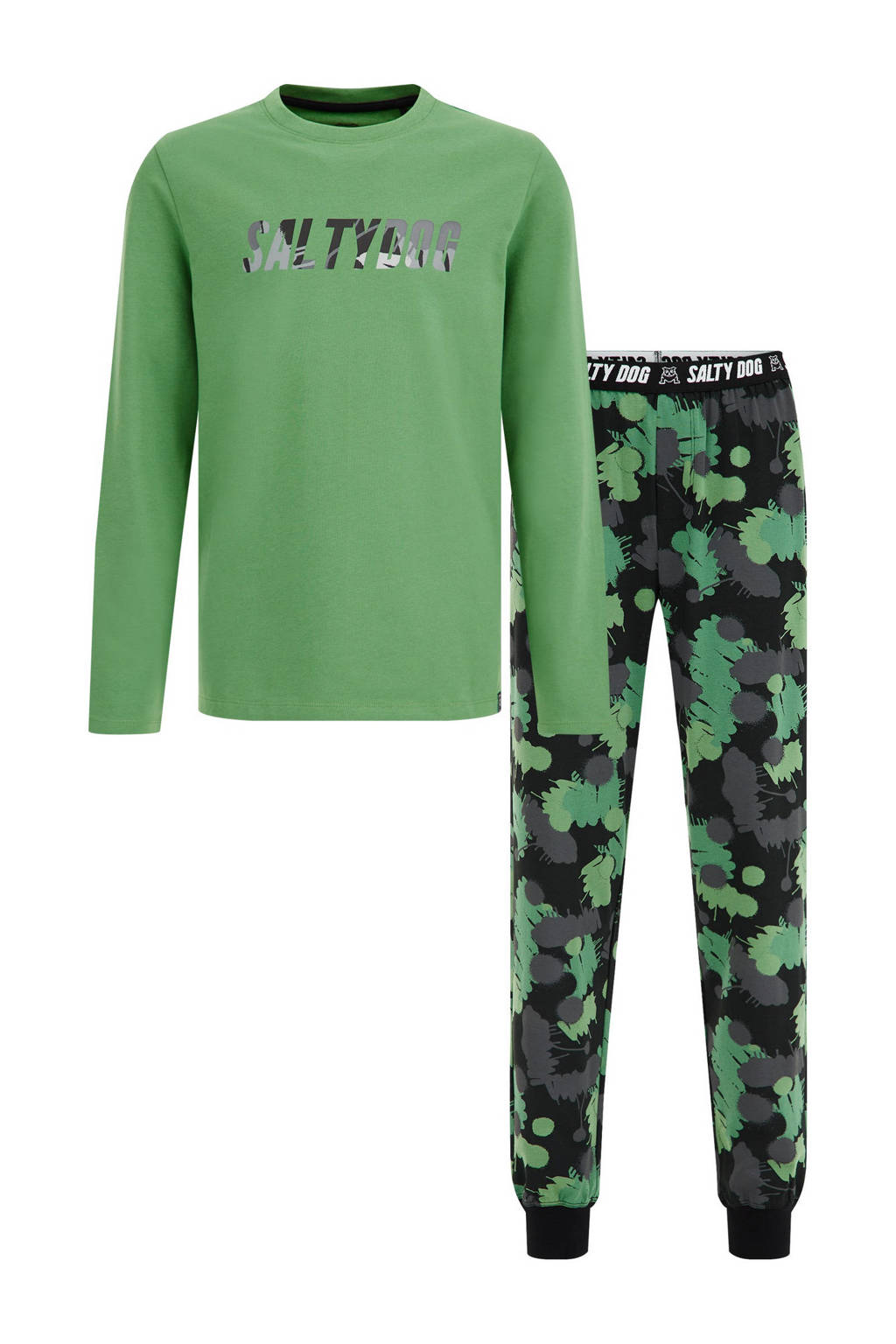 Salty Dog pyjama met all over print groen/zwart