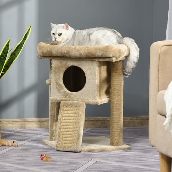 Cat Tree Med Jute Skrapematte Abbor Hengende Ball Skrapebrett Mdf Plysj Jute Kaffe Med Dørhull