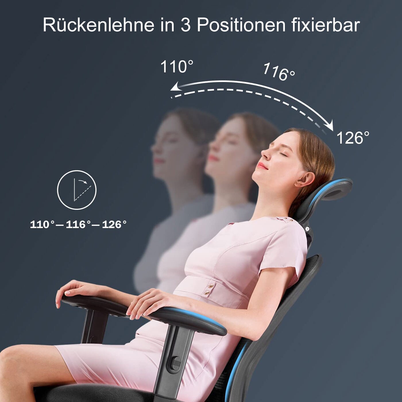 Bürostuhl MCW-J86, Schreibtischstuhl, ergonomisch, verstellbare Lordosenstütze 150kg belastbar ~ ohne Fußstütze, grau