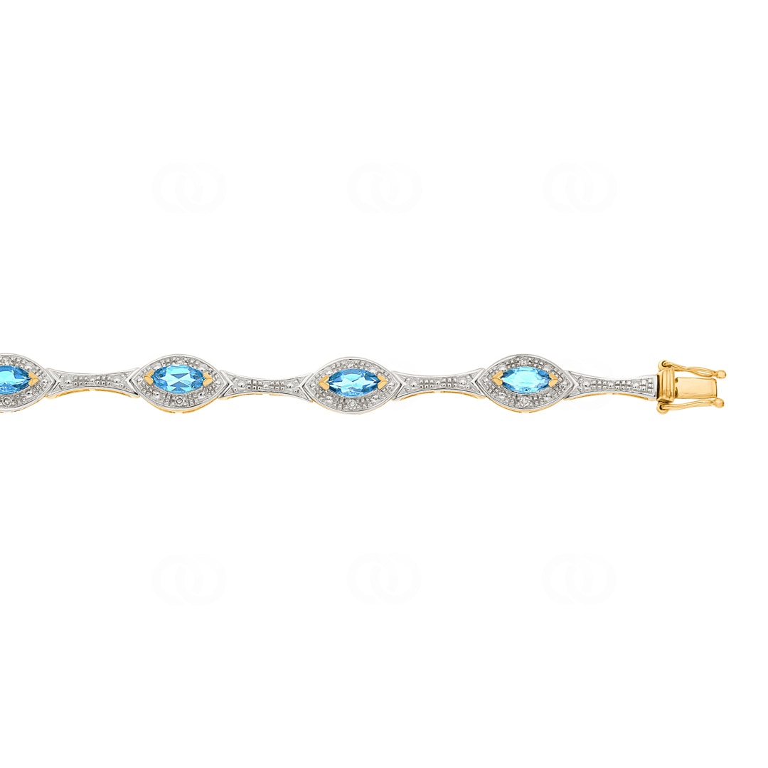 Armband 750/18 K Gelbgold mit Diamanten 0.11 ct H/si & Blautopasen
