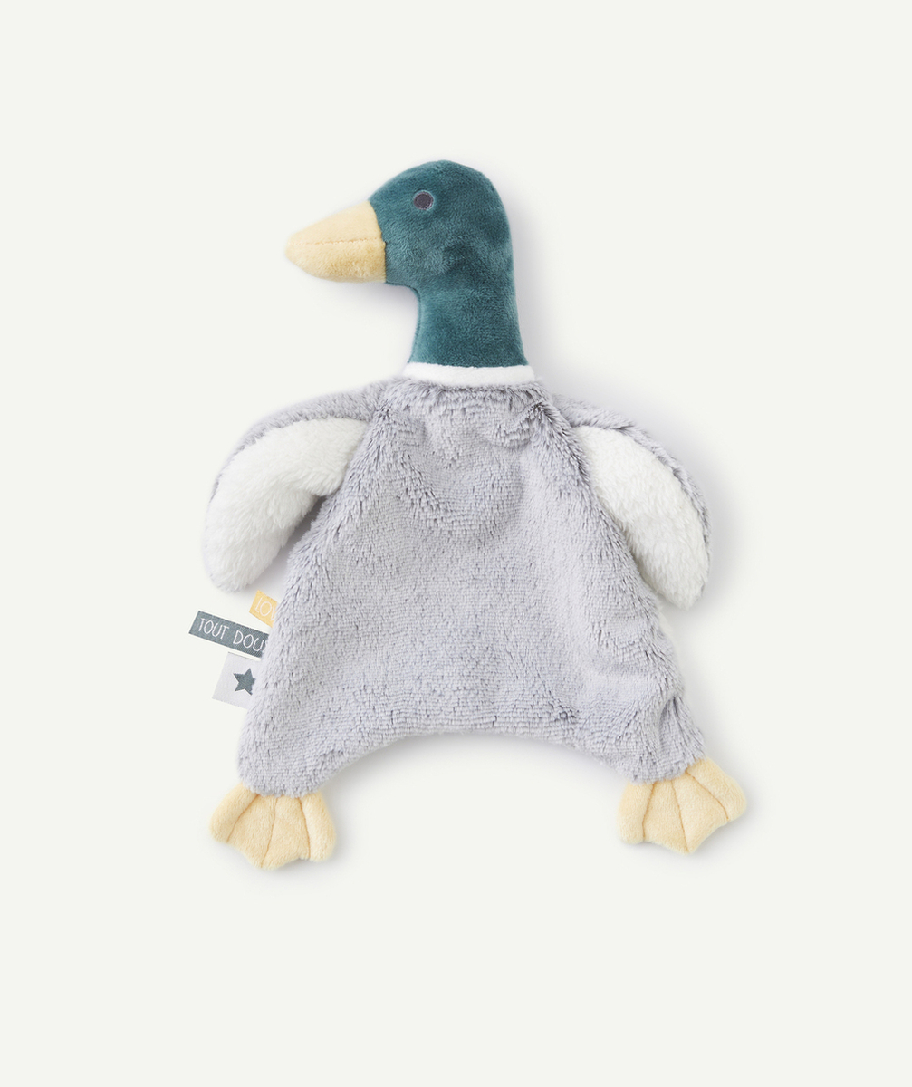 DOUDOU CANARD VERT JAUNE ET GRIS TOUT DOUX
