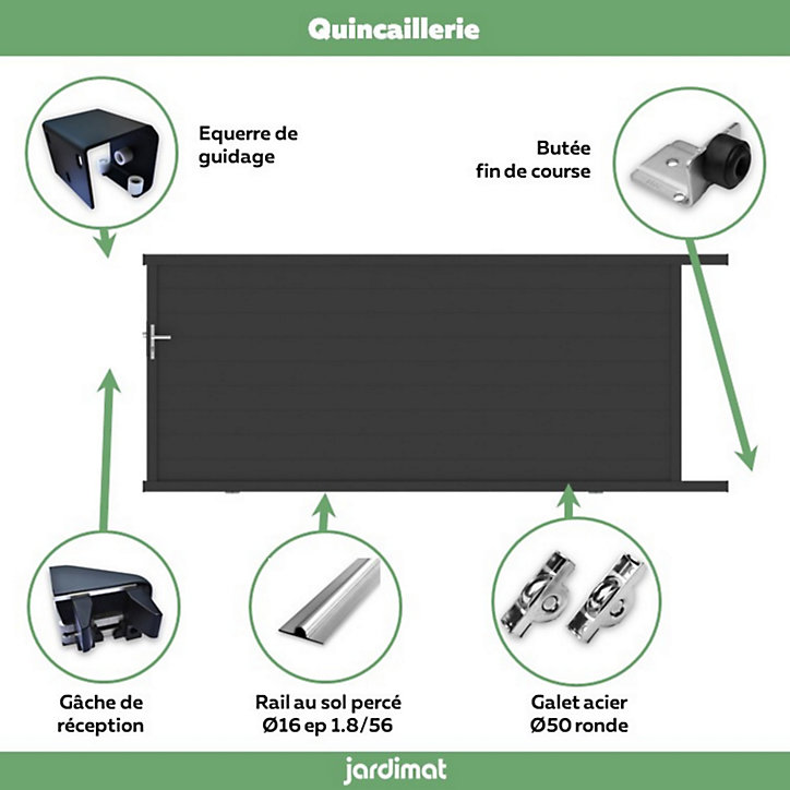 Portail Jardimat coulissant aluminium Alpes noir - 400 x h.160 cm