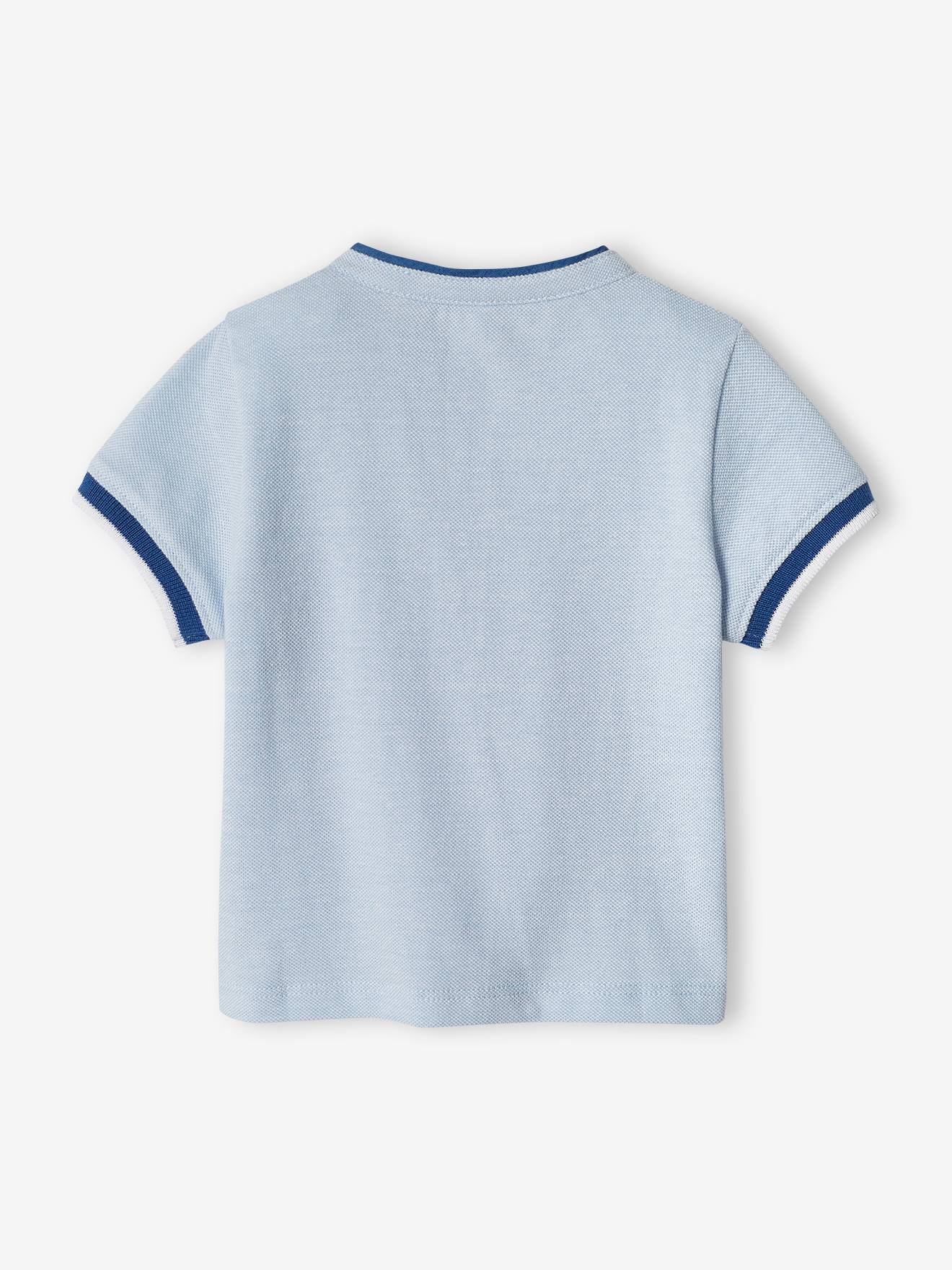 Camisa polo azul-clara em malha piqué para bebê