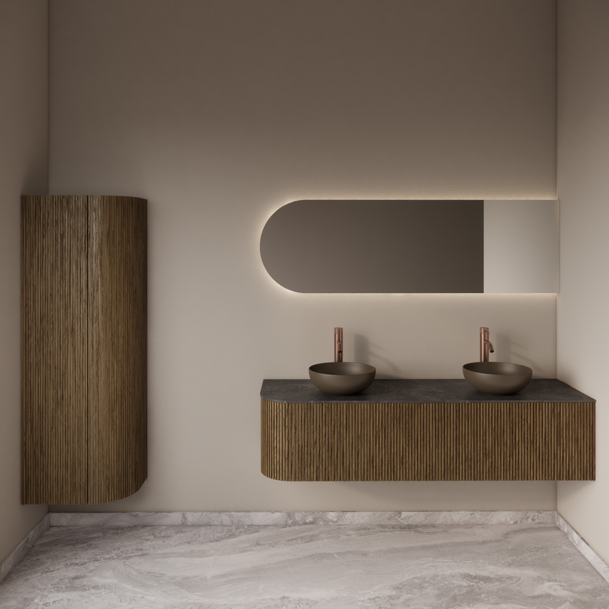 Gliss Design Alluro kolomkast 160cm met ronding rechts castle brown