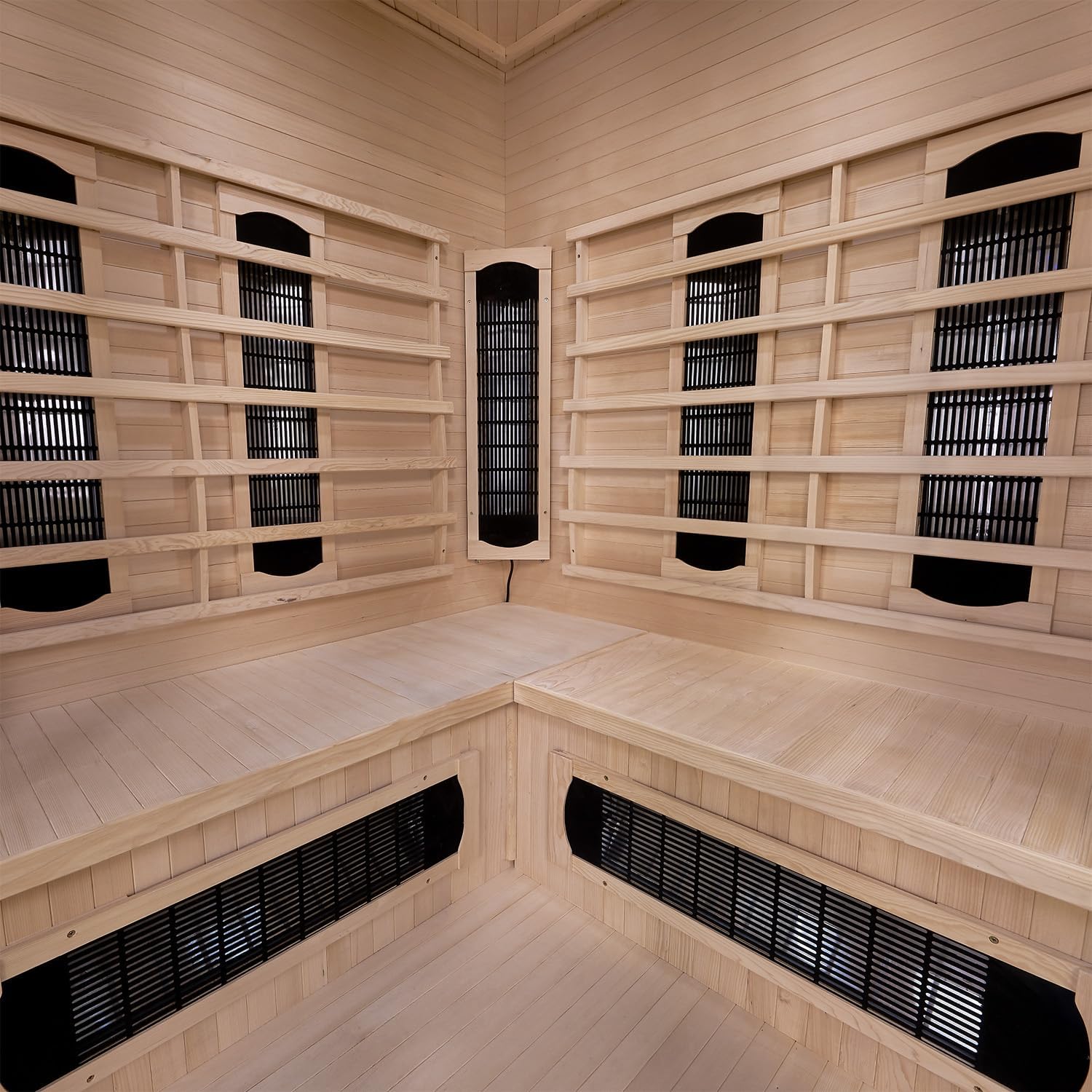 Artsauna Eck-Infrarotkabine Nyborg E150K - Infrarotsauna 150x150 cm mit Dual-Technologie & LED-Farblicht - bis zu 4 Personen - Wärmekabine aus Hemlock