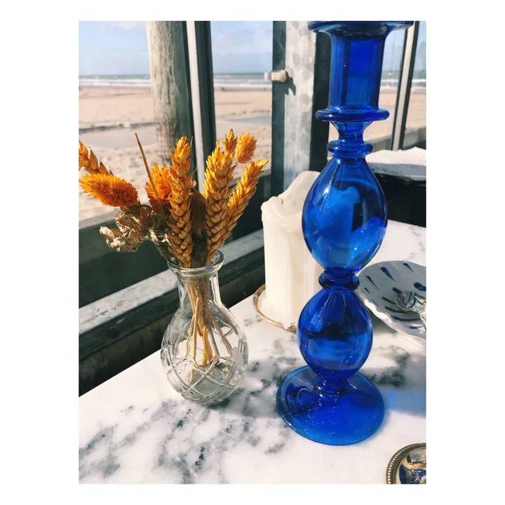 Anna + Nina Bougeoir Harbor en verre | Bleu