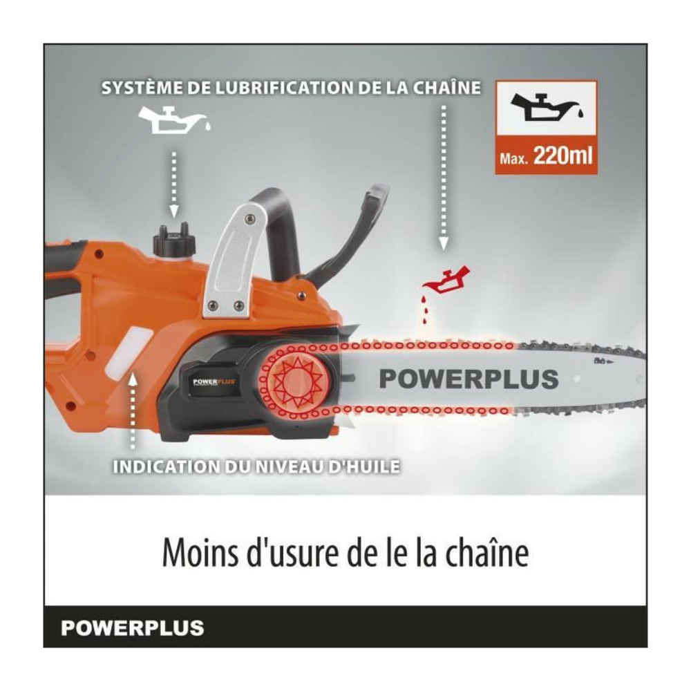 Tronçonneuse a batterie 20v dual power powdpg7570 - guide de 300 mm - livrée sans batterie ni chargeur
