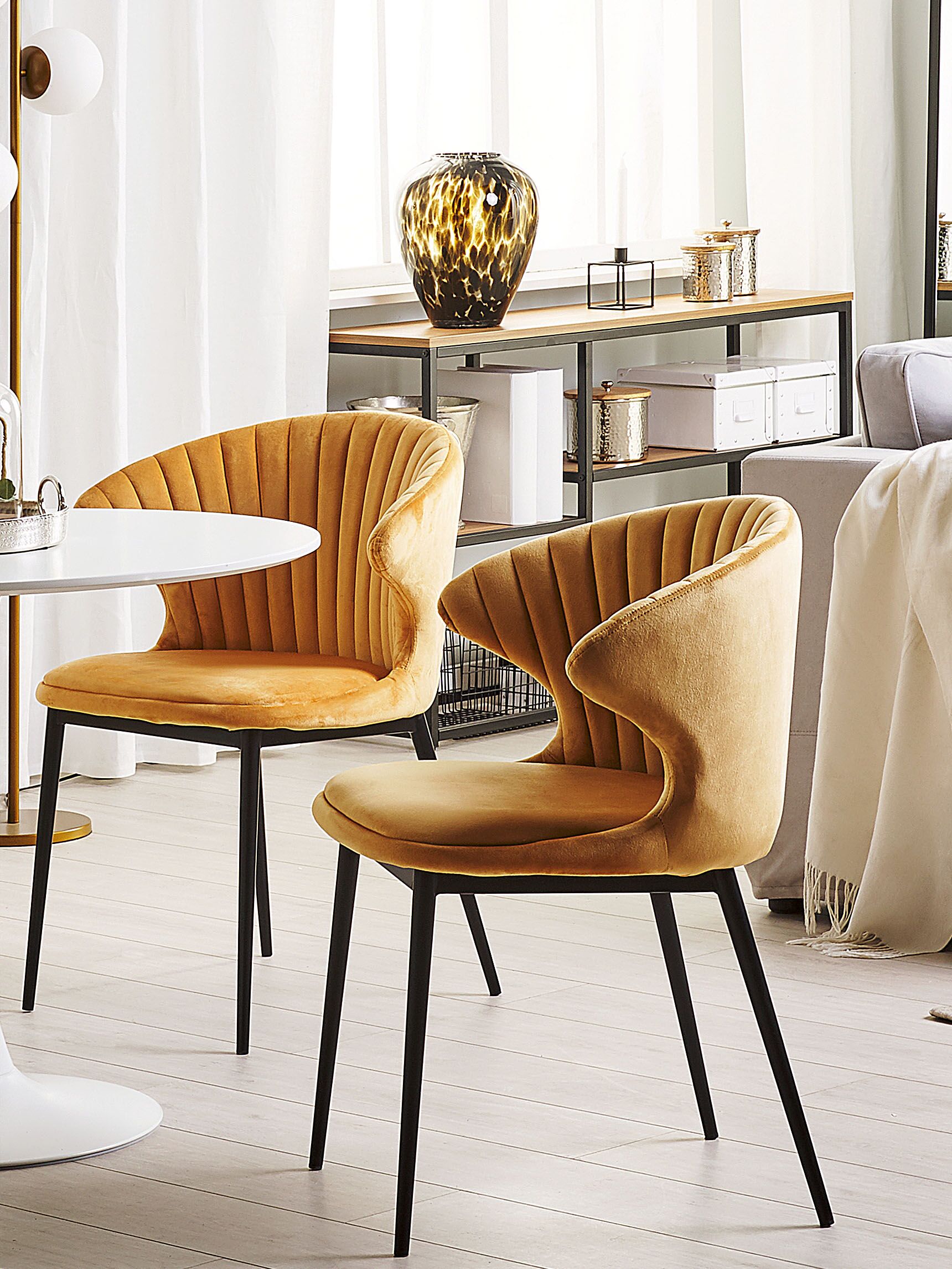 Set van 2 eetkamerstoelen AUGUSTA Fluweel Mosterdgeel