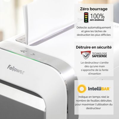 Fellowes Powershred LX221 - destructeur de documents coupe croisée microparticules - 20 feuilles - Corbeille 30 litres - blanc
