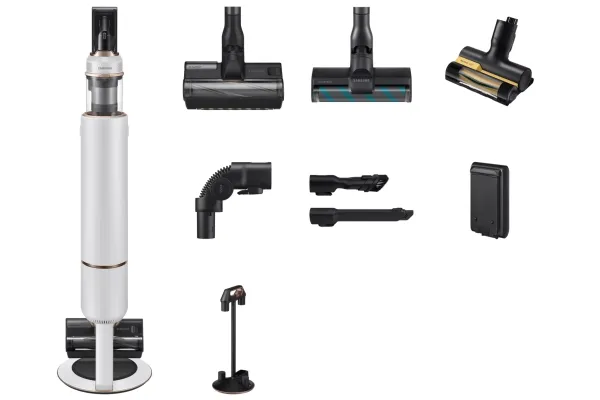 Samsung VS20B95843W, 2-i-1 stangstøvsuger, Støvpose, Sort, Krom, Hvid, Rektangulær, Dry, Multi cyklonisk