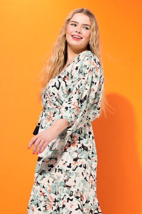 Maxikleid, A-Line, Kimono-Style, Flower-Print