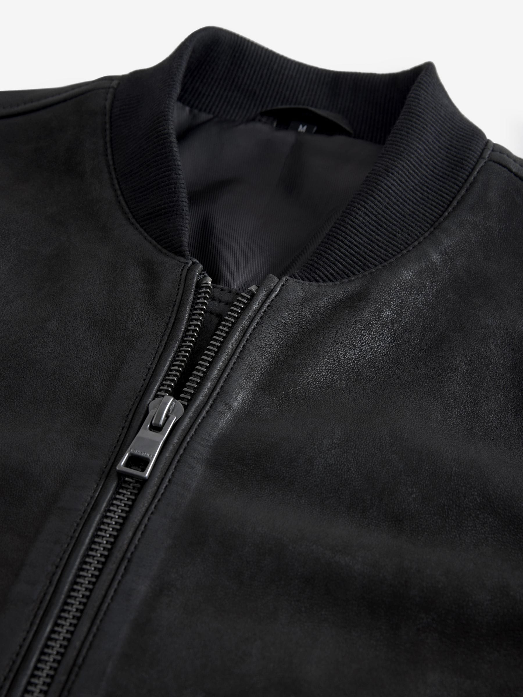Zwart - Nubuck leren bomberjack