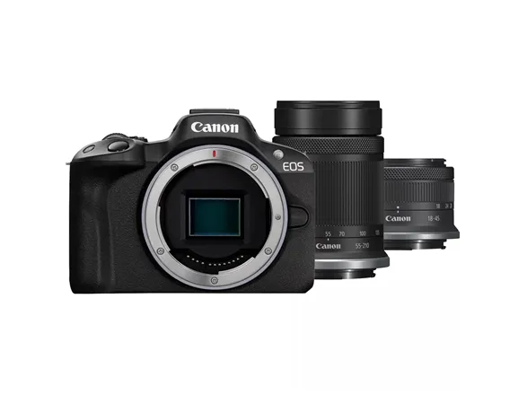 Canon EOS R50 - Digitalkamera - spejlløst - 24.2 MP - APS-C - 4K / 30 fps - 2.5x optisk zoom RF-S 18-45 mm F4.5-6.3 IS STM objektiv, 55-210 mm F5.0-7.1 IS STM objektiv - Wi-Fi, Bluetooth - sort