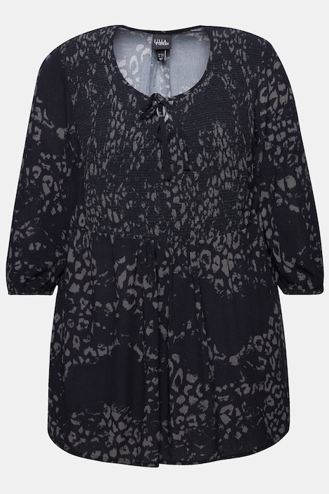 Smokbluse, floraler Druck, Rundhals, 3/4-Arm