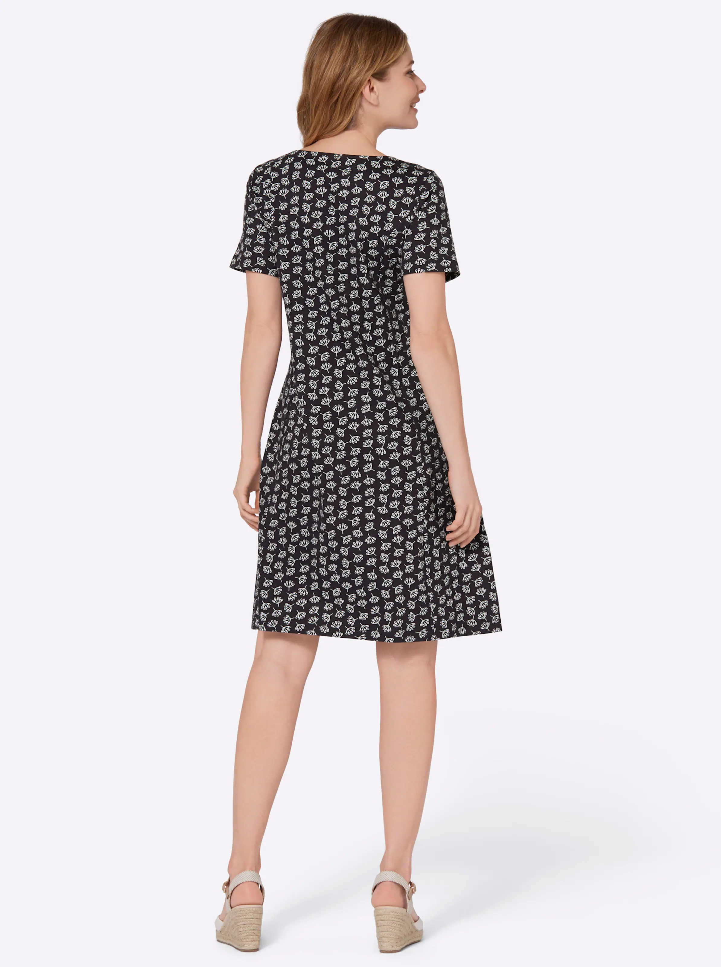Jersey-Kleid in marine-ecru-bedruckt