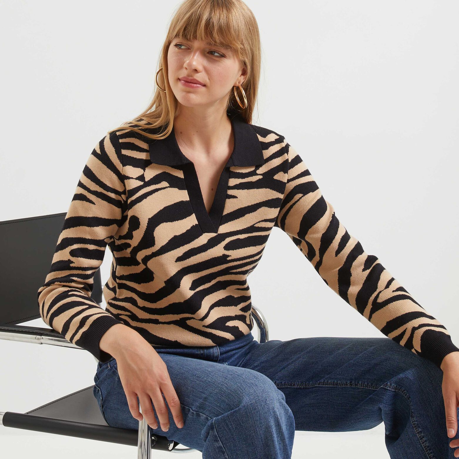 Pull col polo femme