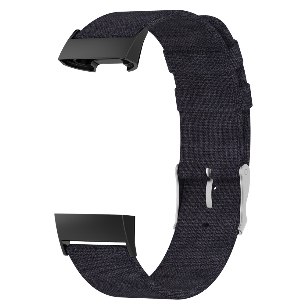 (Gr. XXL) Fitbit Charge 4 / 3 Atmungsaktives Canvas Leinen Ersatz Armband (Gelenkumfang 190-220 mm) - Schwarz