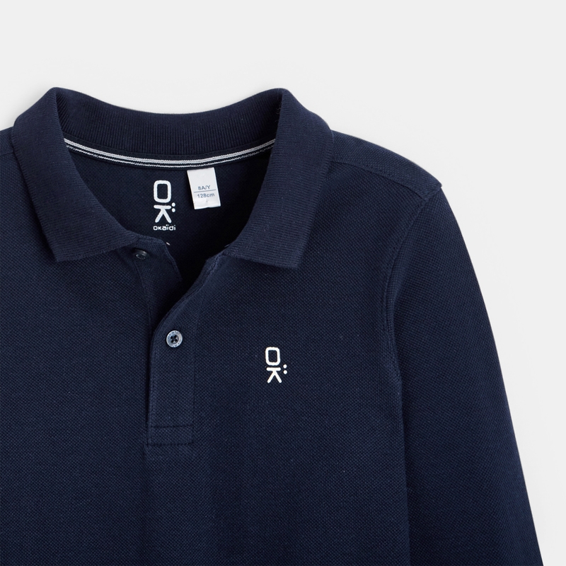 Polo manches longues bleu garçon