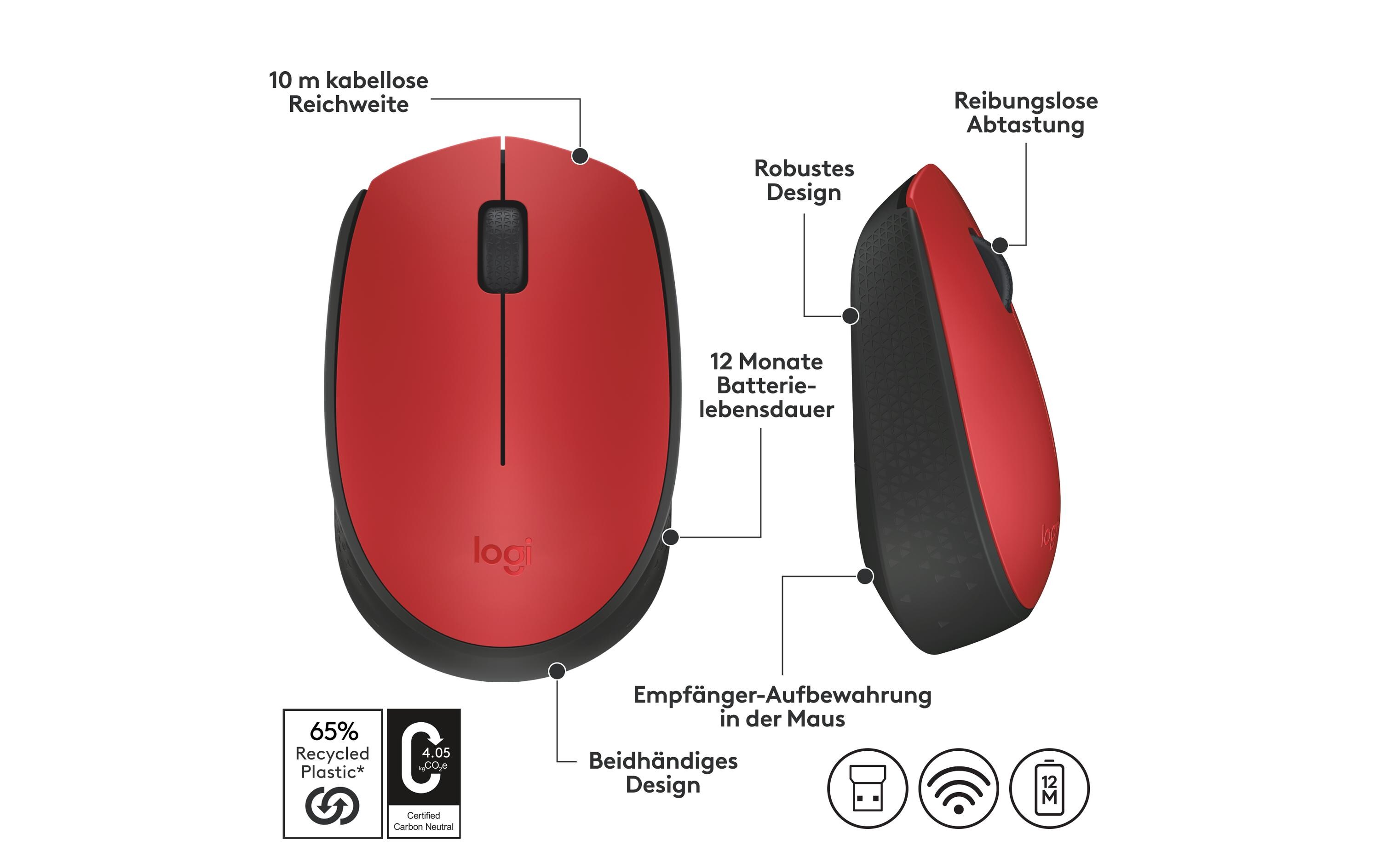 Mobile Maus M171 , kabellosKleine Wireless-Maus für Links- & Rechtshänder mit bis zu 12 Monaten Batterielaufzeit